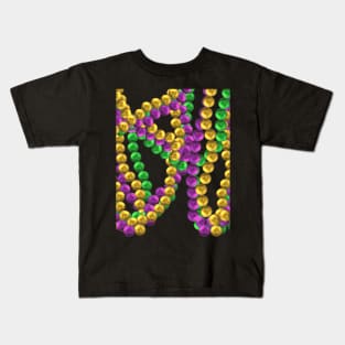 Twisted Mardi Gras Bead Necklaces in Purple, Green and Gold (Black Background) Kids T-Shirt